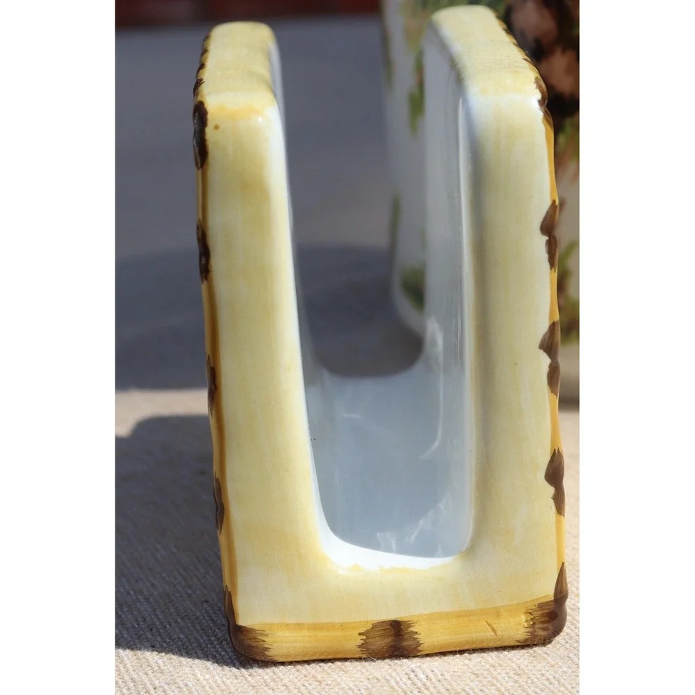 Vintage Bamboo Themed Tableware Metal Serving Tray and Ceramic Napkin Holder